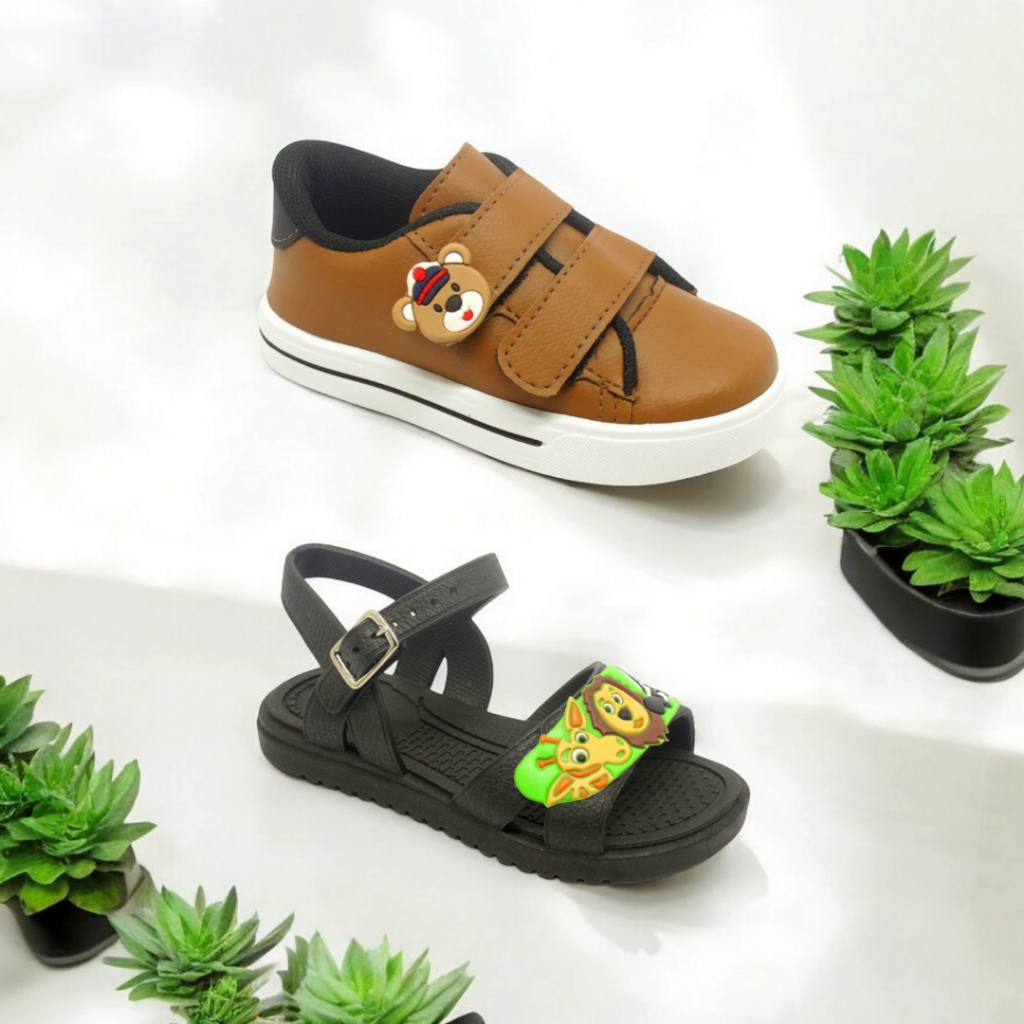 Kit 1 tênis infantil masculino mais sandália infantil menino moda escolar leve e confortável