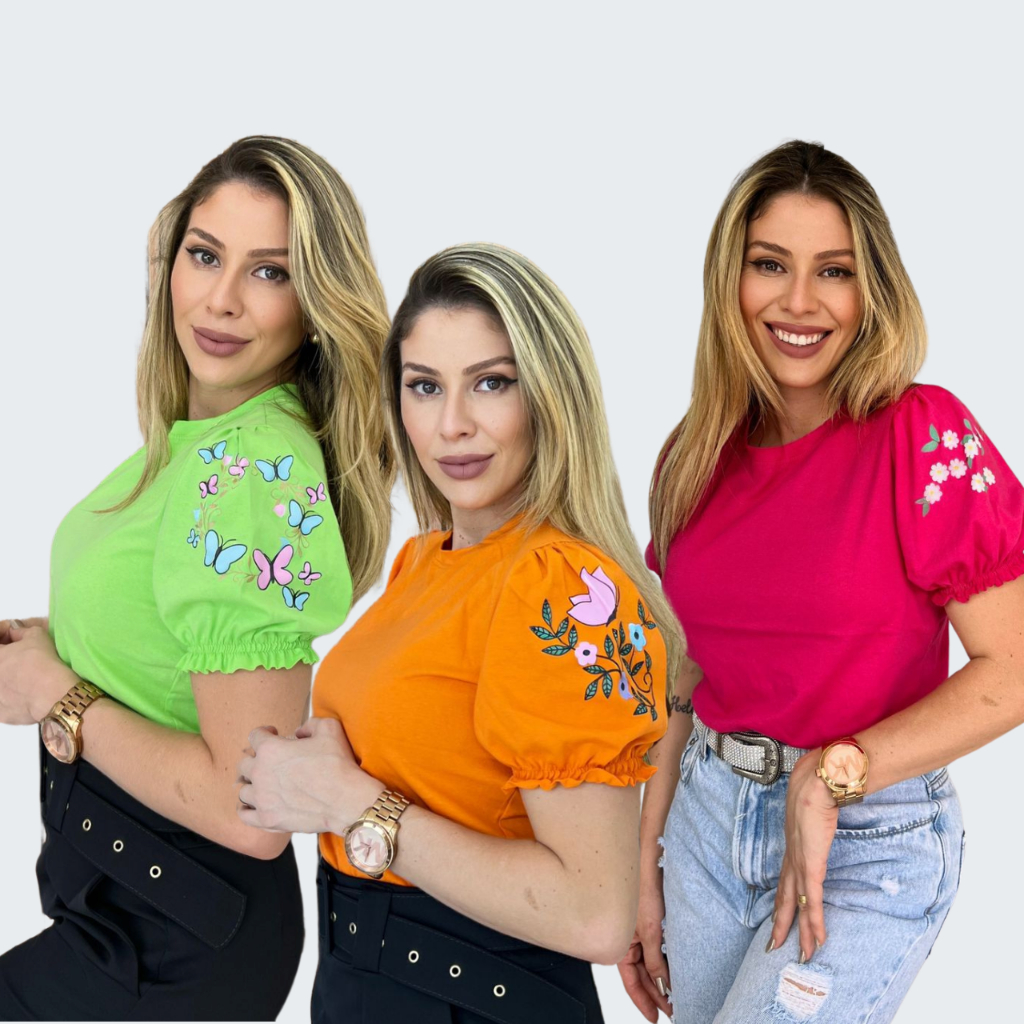 KIT 3 Blusas Manga Princesa Bufante SILCADA Evangélica Elegante Algodão 100% Não Encolhe