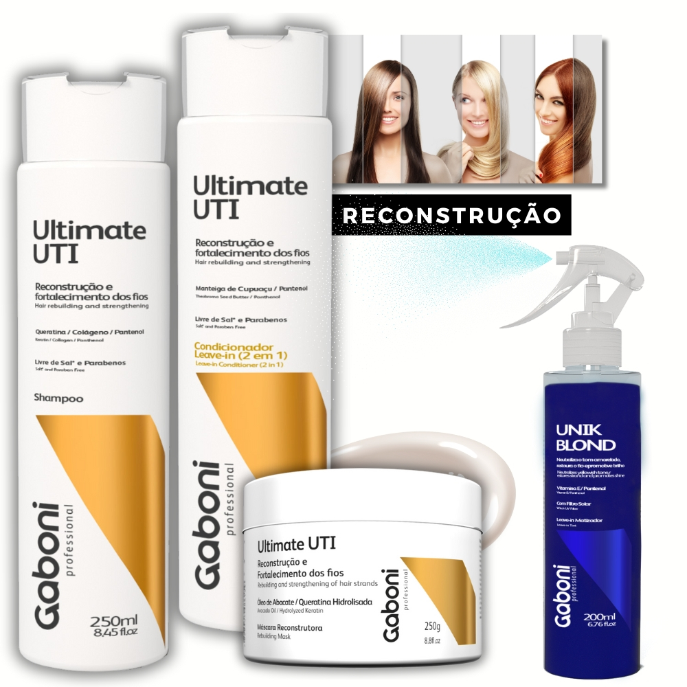 Kit Reconstrução Capilar Shampoo + Condicionador Leave-in (2 em 1) + Máscara 250g + Spray Matizador