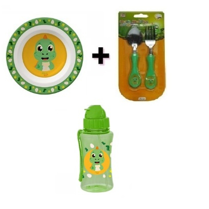 Kit Refeição Infantil Tigela + Talher Colher E Garfo + Garrafa Plástico Menino em Oferta na Shopee