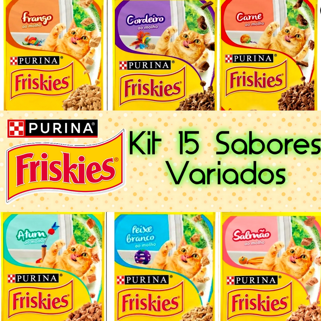 Ração úmida petiscos comida de gatos felinos sache Friskies 15 unidaes 85gr