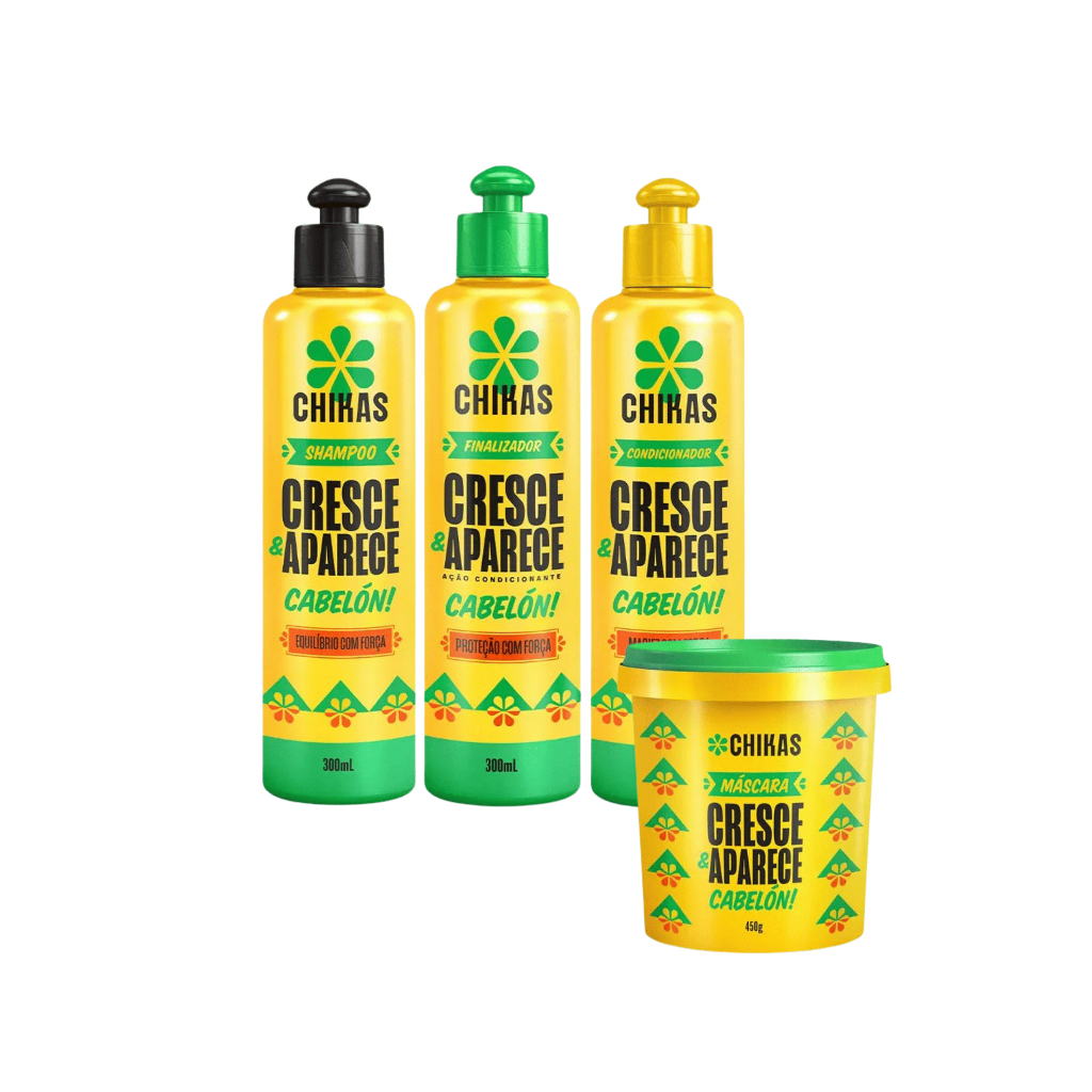 Chikas Shampoo, Condicionador 300mL, Máscara 450g e Finalizador 300mL Chikas Cresce e Aparece