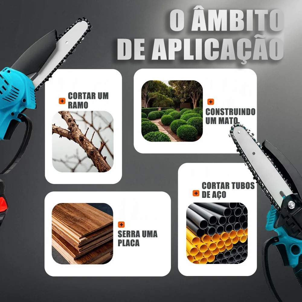 21V Motosserra Eletrica Potente 2 Baterias Recarregavel Sem Fio Madeira Galho Bambu Arvore Folha Carpintaria · foto 2
