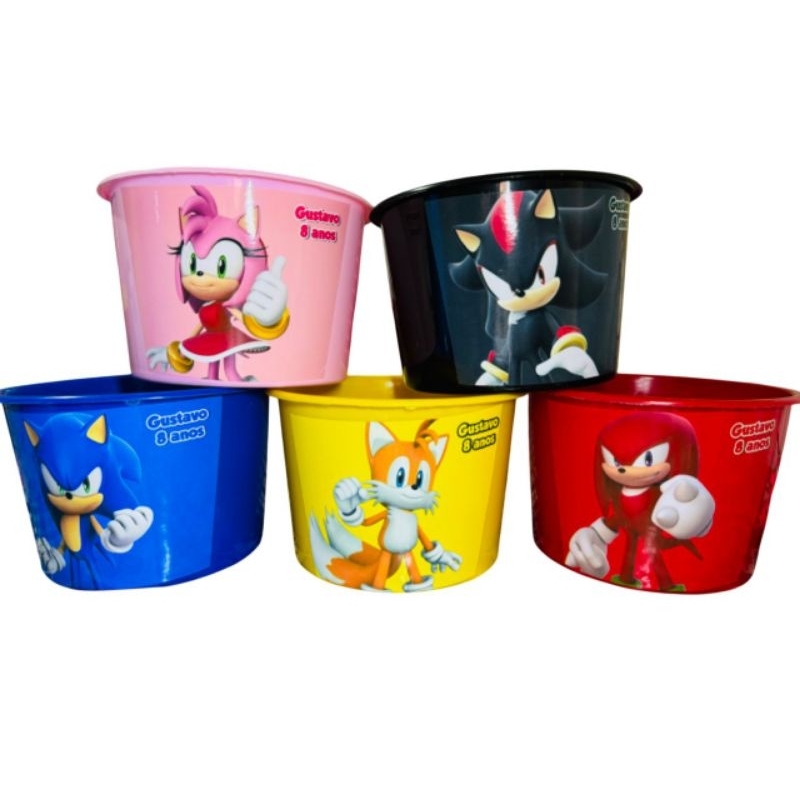 10 baldinho personalizado sonic( lembrancinha aniversário) em Oferta na Shopee