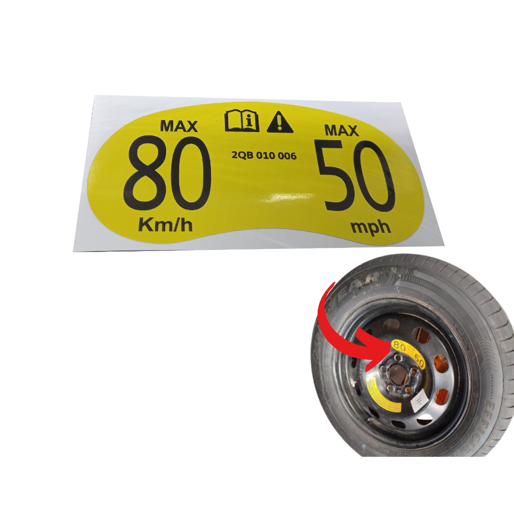 ADESIVO DA RODA ESTEPE MAX 80KM E 50MPH / SELO INDICATIVO DE VELOCIDADE MÁXIMA