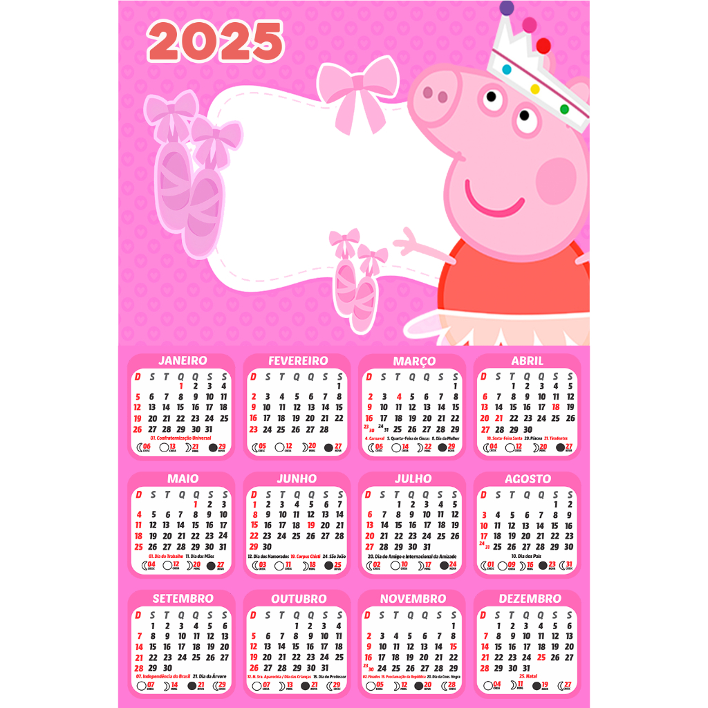 Calendários Infantis e de Desenhos Animados 2025/2026 14x20cm Para Aniversario , Chá de Revelação e Natal e Ano novo
