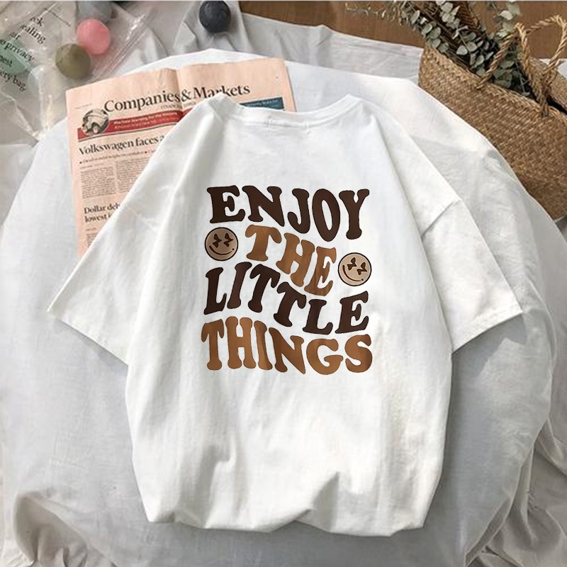 T-shirt camiseta estampada 100% algodão tendência moda feminina Camiseta Feminina Básica Branca:ENJOY THE LITTLE THINGS