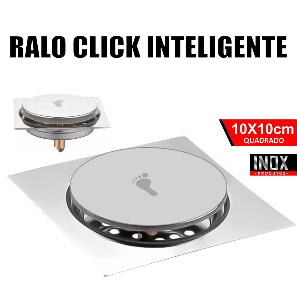 Ralo Click Inteligente 10x10 Cm Quadrado Redondo Inox Cromado - Veda Cheiro Banheiro Casa ...
