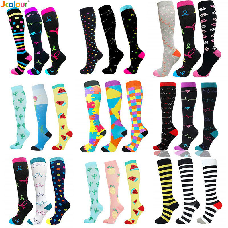 Jcolour Kit 3 Meias De Compressão Mulheres Homens Esportiva Correndo Maratona Ciclismo Edema Varizes em Oferta na Shopee