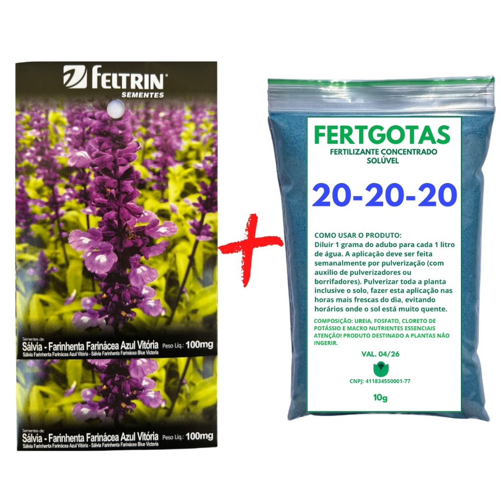 Até 75 Sementes de Sálvia Azul - Feltrin + Fertilizante Solúvel 20-20-20 em Oferta na Shopee