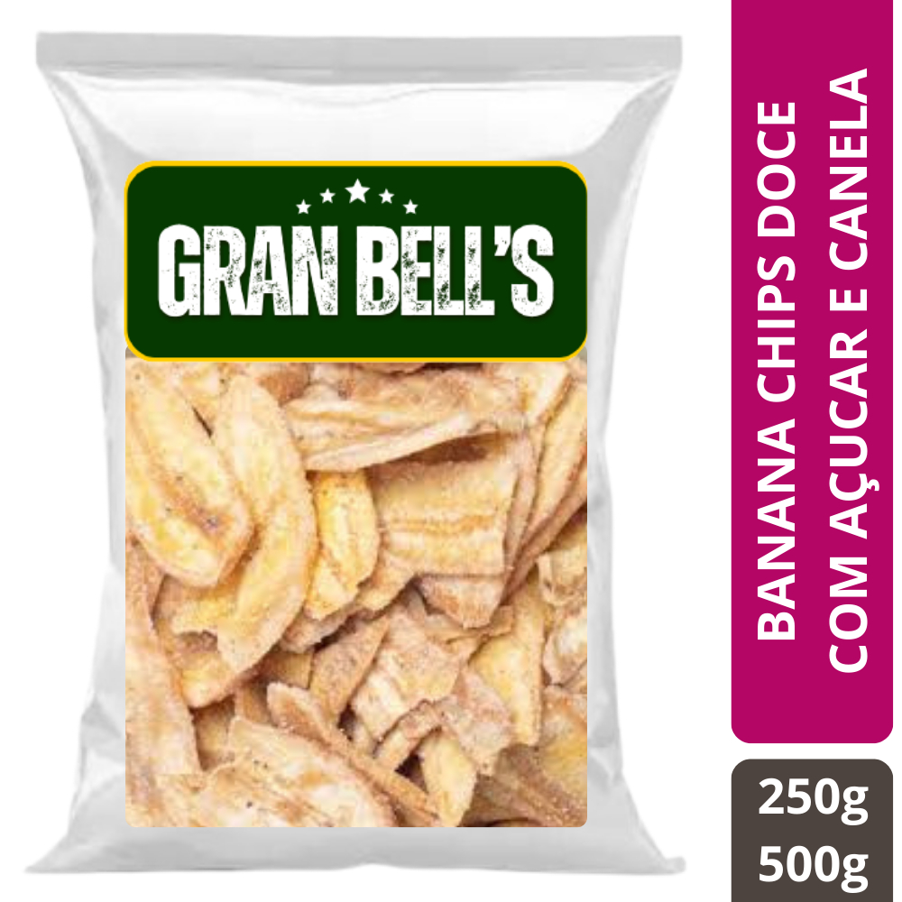 Banana Chips Doce com Açúcar e Canela Artesanal GRAN BELL'S