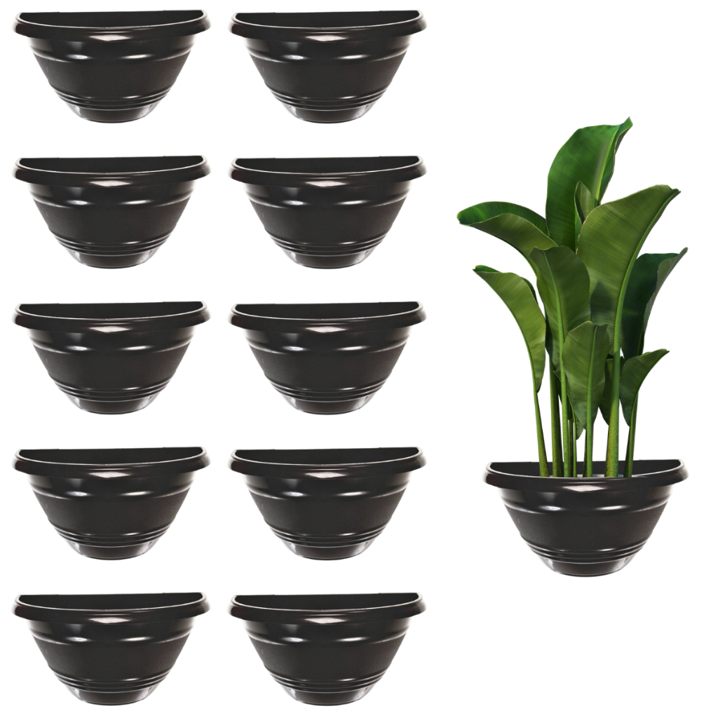 Kit 10 Vaso de Parede Preto 1 Litro Meia Lua de Plastico Flores Plantas Jardim Vertical