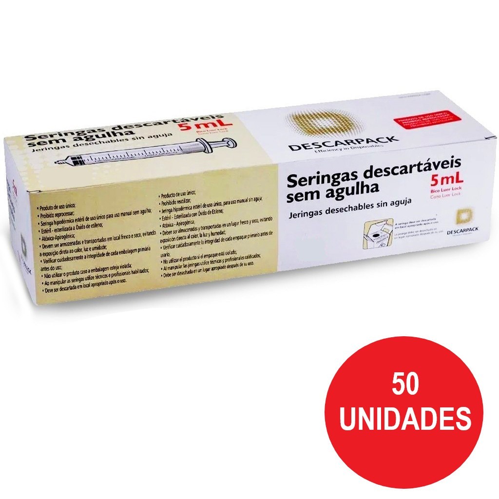 SERINGA DESCARTÁVEL BICO LUER LOCK 5 ML 50 UNIDADES DESCARPACK