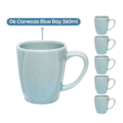 Jogo 6 Canecas Café Chá Ryo Blue Bay Azul Claro 260ml Oxford Porcelanas