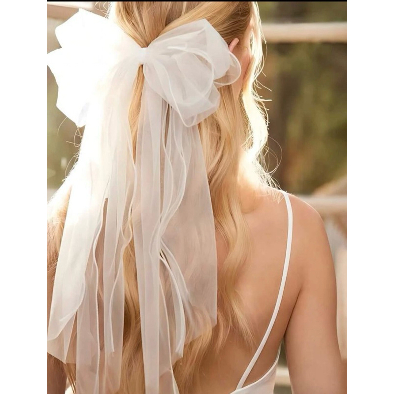 Laço de cabelo noiva véu laço casamento civil pré wedding, Laço de cabelo branco para noivas, Ideal para casamento civil