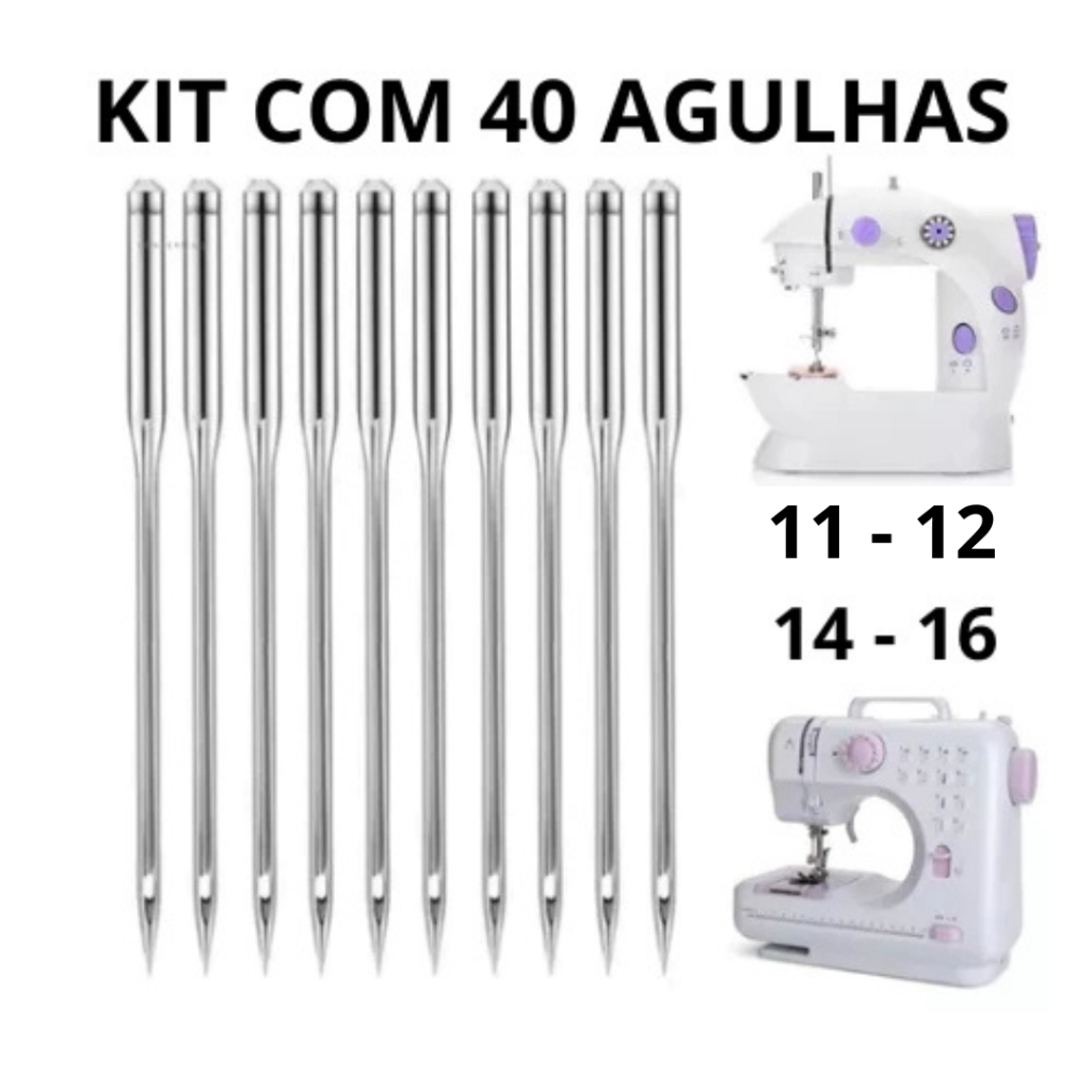 KIT 40 AGULHAS MINI MAQUINA DE COSTURA DOMESTICA - Vários Tamanhos em Oferta na Shopee