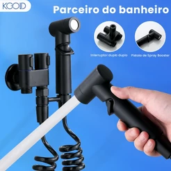 Ducha Higiênica Válvula Dupla Conjunto De Pulverizador De Bidé De Parede Fosco Preto