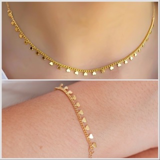 kit colar +pulseira coração Folheado  prata 925 e ouro 18k em Oferta na Shopee