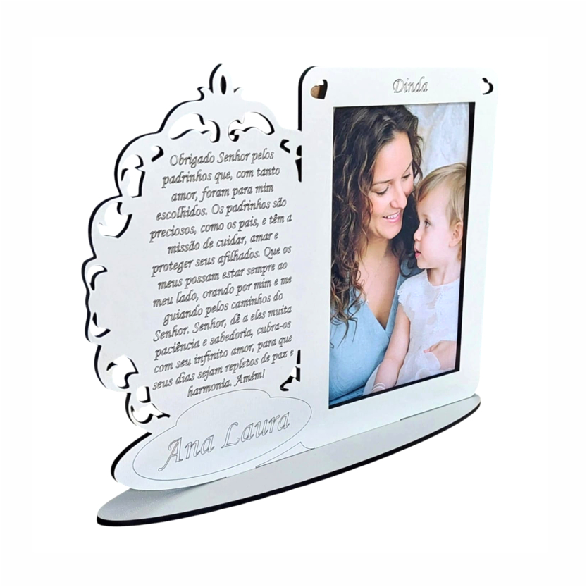 Kit 4 lembrancinha padrinhos de batismo Porta Retrato mdf branco em Oferta na Shopee