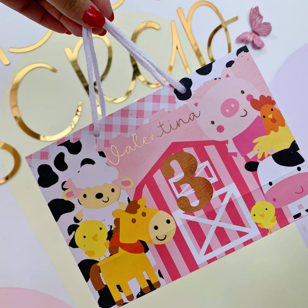 Sacolinha surpresa Fazendinha Rosa/ Personalizados/Lembrancinhas/Festa infantil/Aniversário/ sacolas/surpresa