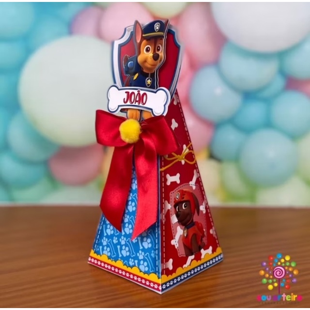 Caixa Cone Pirâmide 10 20 30 40 peças Lembrancinha Patrulha Canina aniversario Personalizados Decoração Festa Infantil