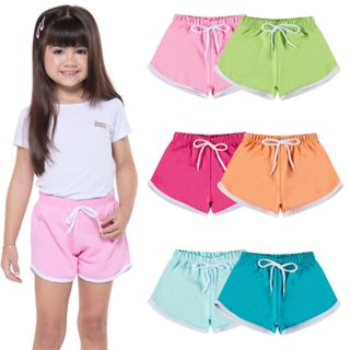 Kit 3 ou 5 Shorts Infantil Menina Blogueira Moletinho 100% Algodão Shorts Infantil Menina - Com Friso Constratante em Oferta na Shopee