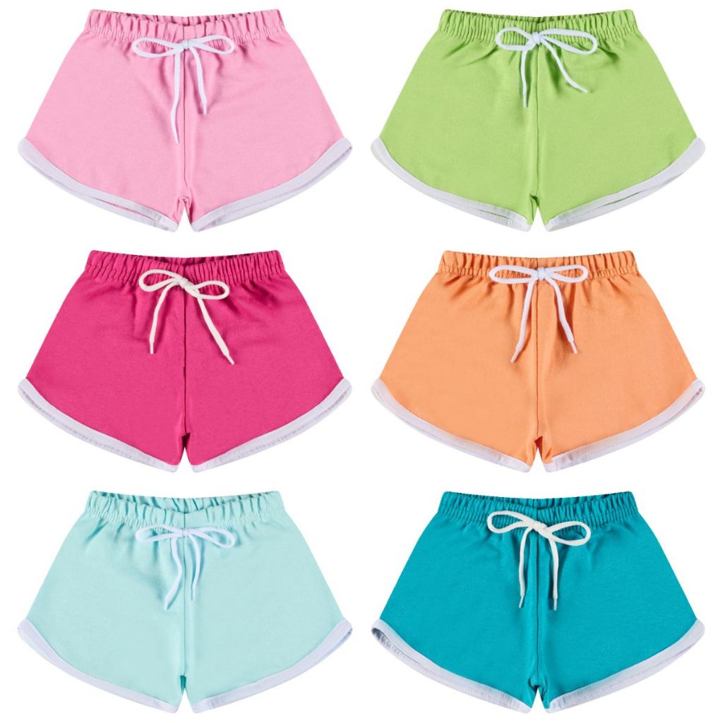 Kit 4 Shorts Infantil Menina Blogueira Moletinho 100% Algodão - Bermuda com Friso Contrastante - Kit Sortido 4 Bermudas em Oferta na Shopee