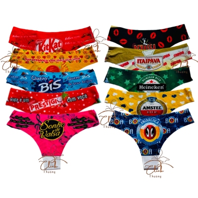 Kit 5 tangas fio dental corte a laser sublimada estampada