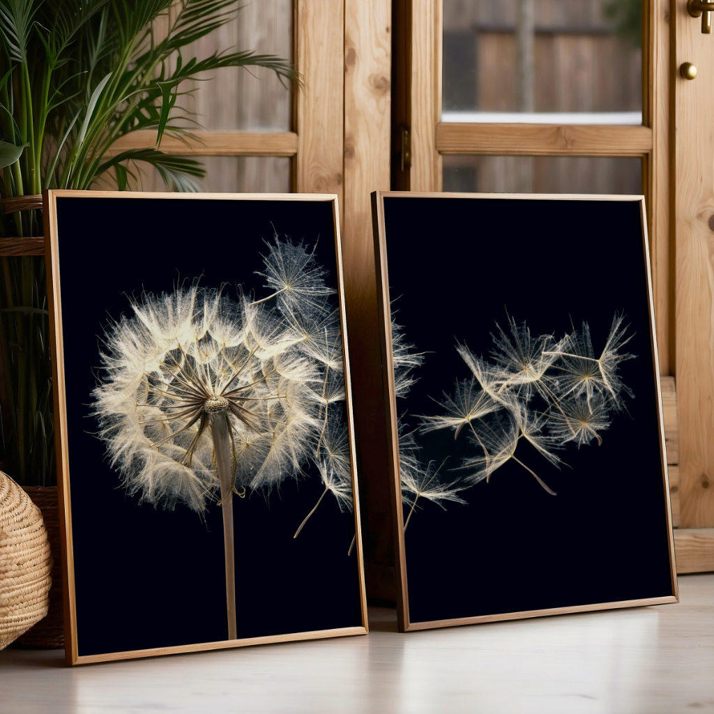 Kit 2 Quadros Decorativos Flor Dente de Leão Moldura Vidro Quarto Sala Escritório Moldura ...