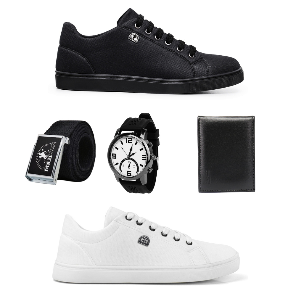 2 Pares Tênis Sapatênis Masculino Kit Cinto Relógio Carteira