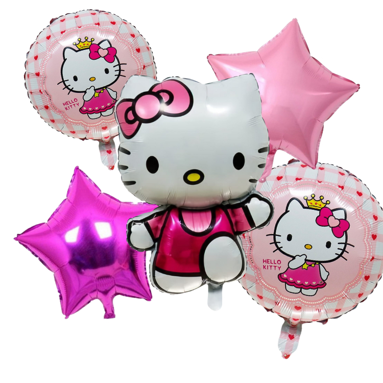 Kit 5 Balão Hello Kitty Rosa + 2 Balão Redondo+ 2 Estrela Metalizados em Oferta na Shopee