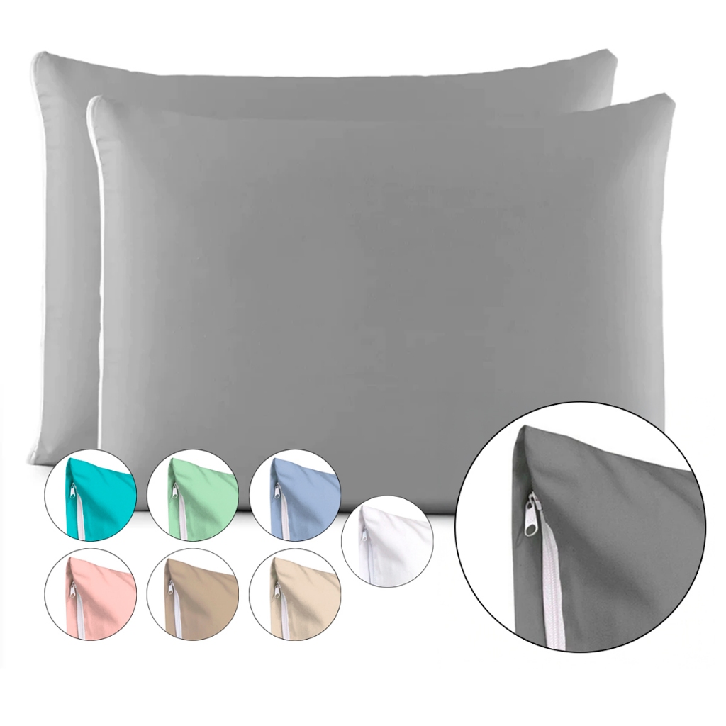 Kit Par de Fronhas Algodão Com Zíper Lisa 70x50cm Macia 180 Fios de Alta Qualidade
