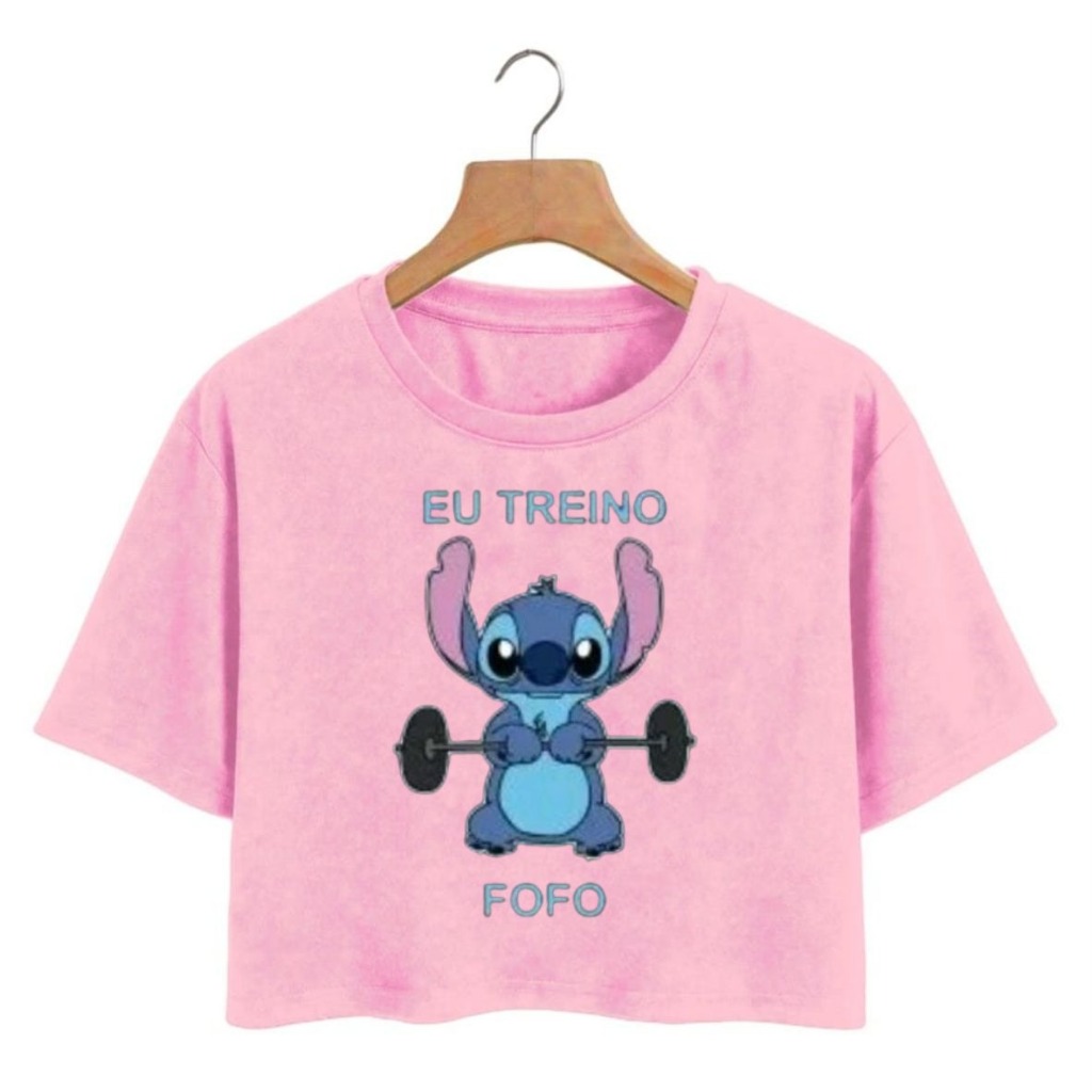 Cropped Sti-tch treino-fofo Academia Manga Curta Tendência Verão Moda Fitness Croped Envio Rápido