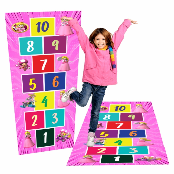 Tapete Jogo da Amarelinha Infantil Em Lona Peach Presente Menina Dia das Crianças Aniversário Natal, Brinquedo Educativo