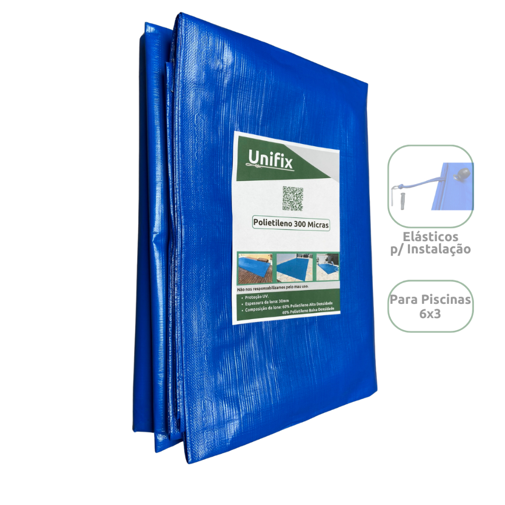 Capa de Piscina Azul 6.5x3.5 Metros Com Ilhós A Cada Metro + Kit Para Instalação