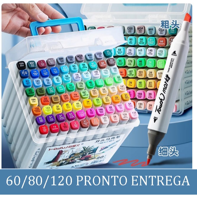 24/36 / 48/60 Cores Maleta touch marker Caneta Marcadora  Ponta Dupla/Pintura De Arte/Aquarela/Material Escolar/Escritór
