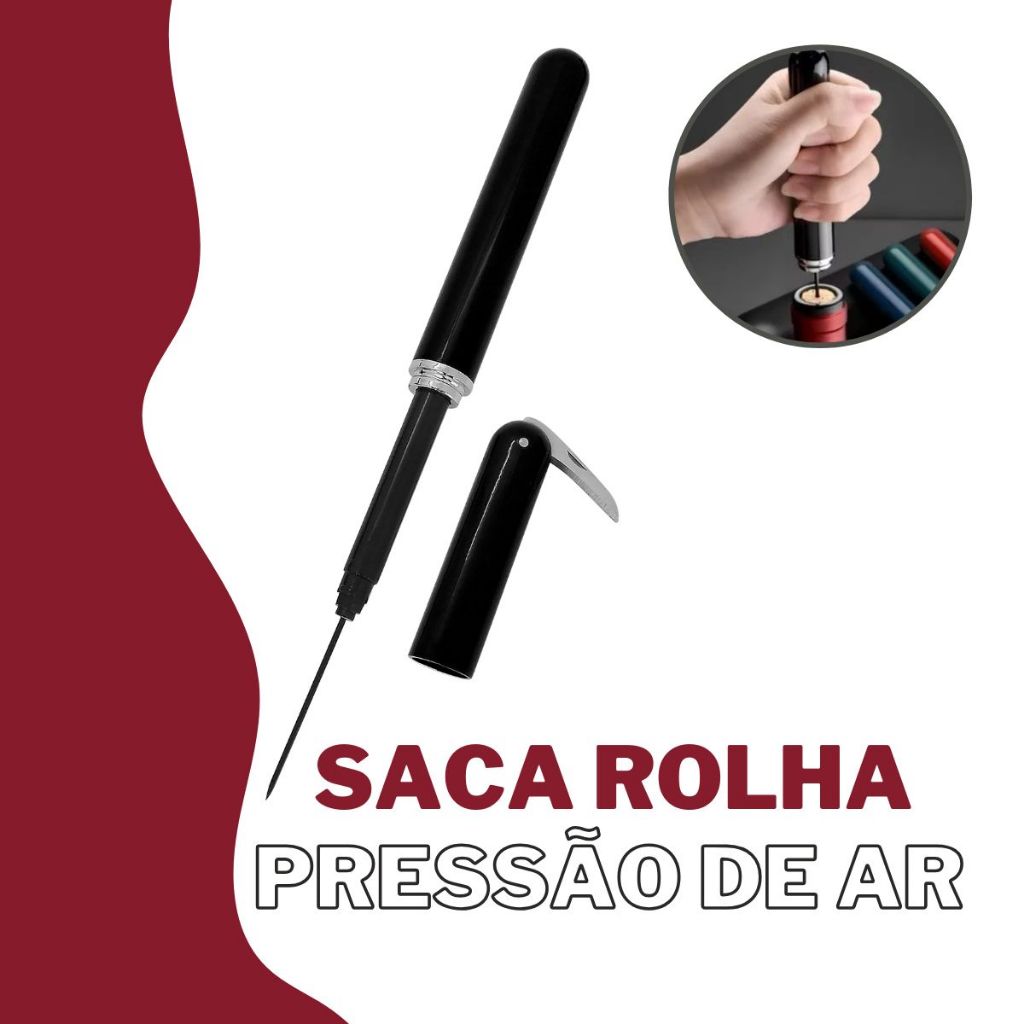 Saca Rolha Abridor Vinho Pneumático Bomba Ar Pressão Agulha Cor Preto em Oferta na Shopee