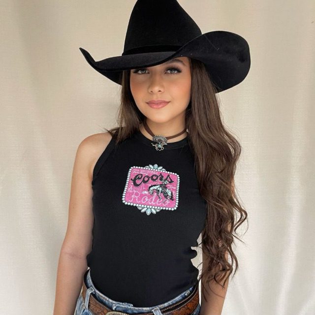 REGATA BLUSA FEMININA ESTAMPADA BÁSICA CANELADA PREMIUM 95%VISCOSE 5%ELASTANO PRETA POWER COUNTRY WESTERN CAVALO COOR'S