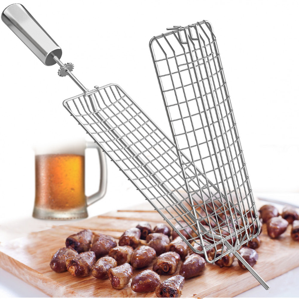 Espeto Grelha Inox Para Coração Carnes Miudas Rotativo Giratório Churrasqueira Gira Grill