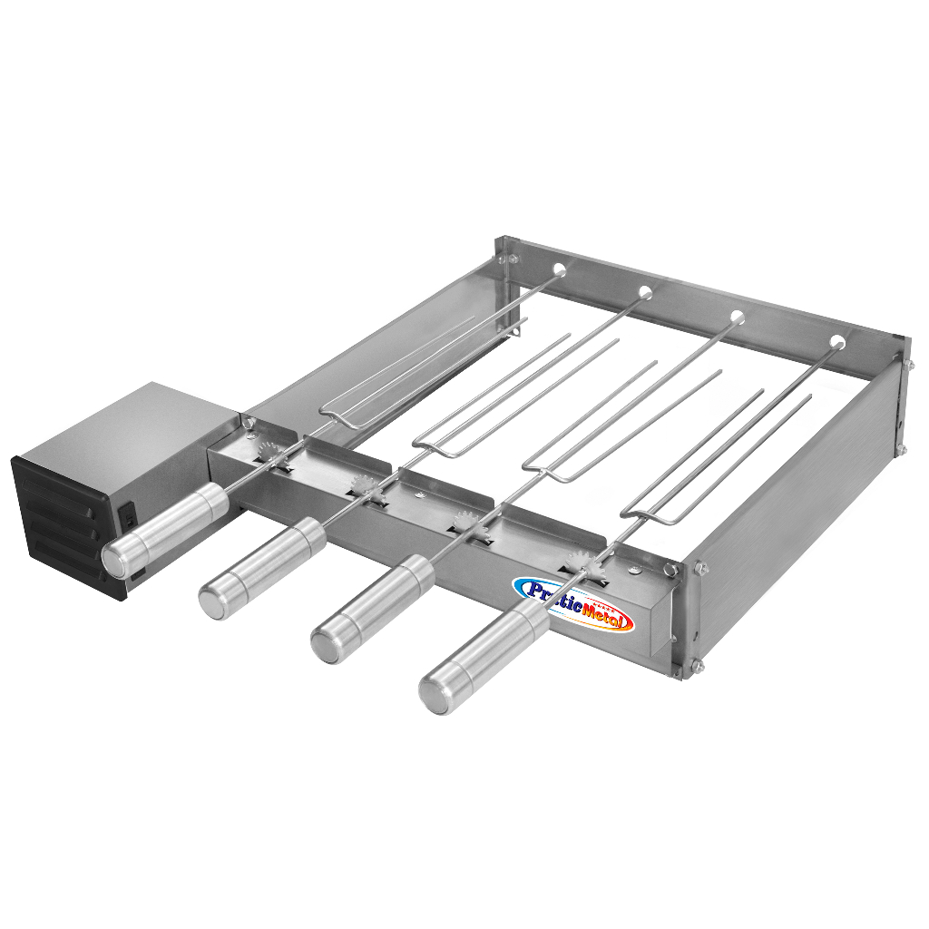 Churrasqueira Rotativa Gira Grill Baixo 4 Espetos Eletrica Giratório Inox Motor Weg