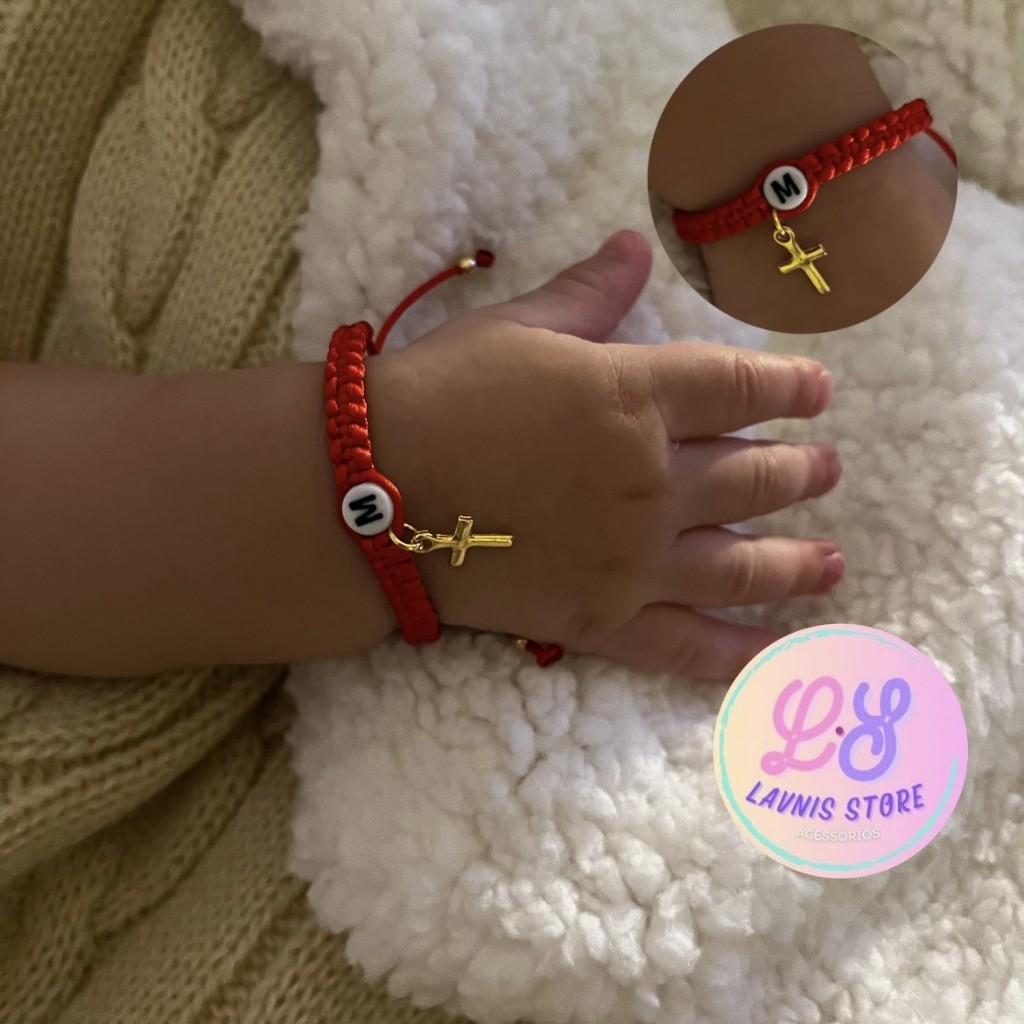PULSEIRA INFANTIL COM LETRA E CRUZ em Oferta na Shopee