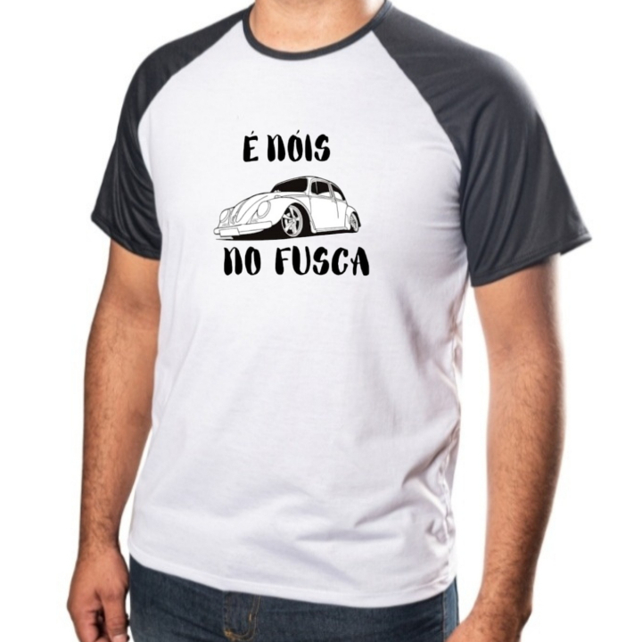 Camiseta Masculina Raglan Estampa Carro É Nóis no Fusca Camisa Premium 100% Poliéster