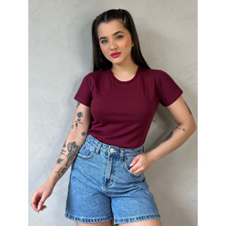 BLUSA FEMININA CAMISETA GOLA REDONDA BÁSICA LISA 100% ALGODÃO em Oferta na Shopee
