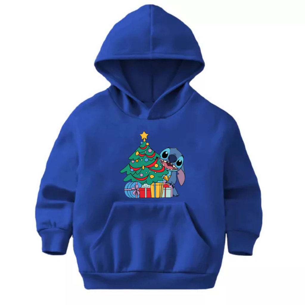 Moletom Stitch Natal Papai Noel Infantil Juvenil 100% Algodão Canguru