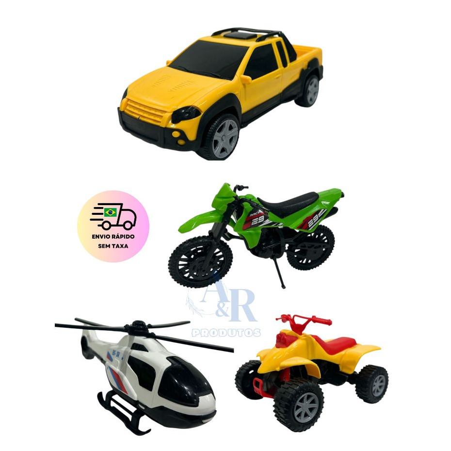 Brinquedo Menino Kit Carro  Moto Quadriculo  Helicóptero Brinquedo Presente Menino