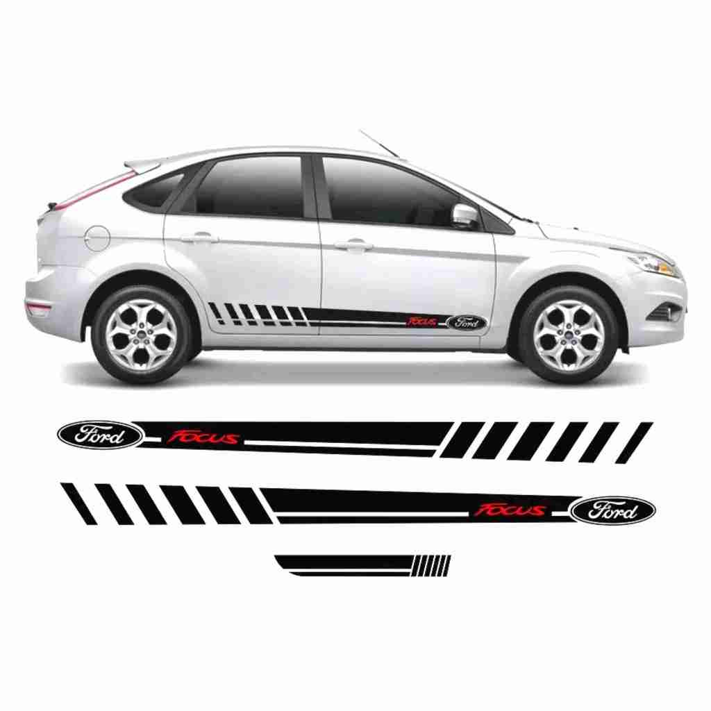 KIT 3 Adesivo Lateral e Traseira Para Ford Focus Faixa Adesiva Hatch e Sedam Fita Colante Tuning FD40