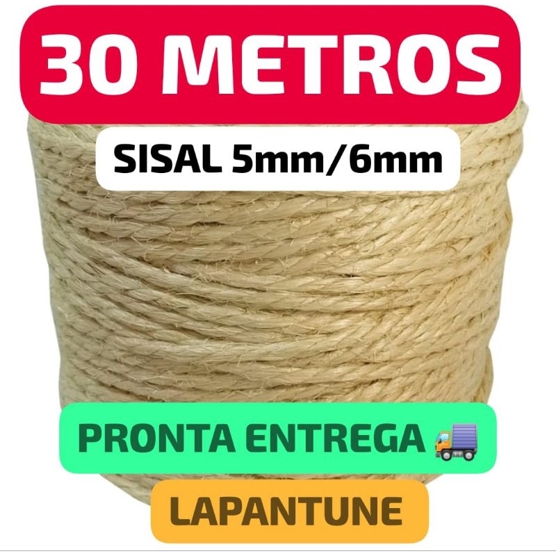 30 Metros Corda Sisal 6mm - para arranhadores, bijuterias artesanatos
