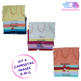 Kit 6 Camisetas Frases Bebê com Festonê PMG Algodão - MELHOR PREÇO! em Oferta na Shopee