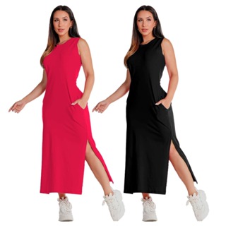 Kit 2 Vestidos Midi Casual Malha Algodão em Oferta na Shopee