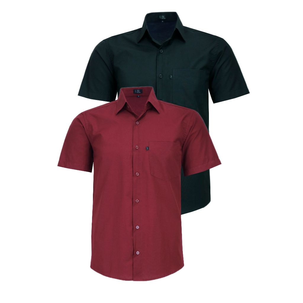 Kit 2 Camisas Sociais Manga Curta Clássica Lbl Com Bolso Passa Fácil 3032
